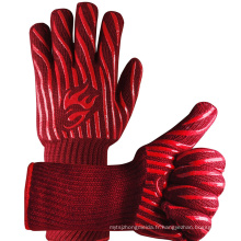 Gants de barbecue rouges longs de manchette de 14 pouces, gants de gril de BBQ résistant à la chaleur de 932 degrés Fahrenheit